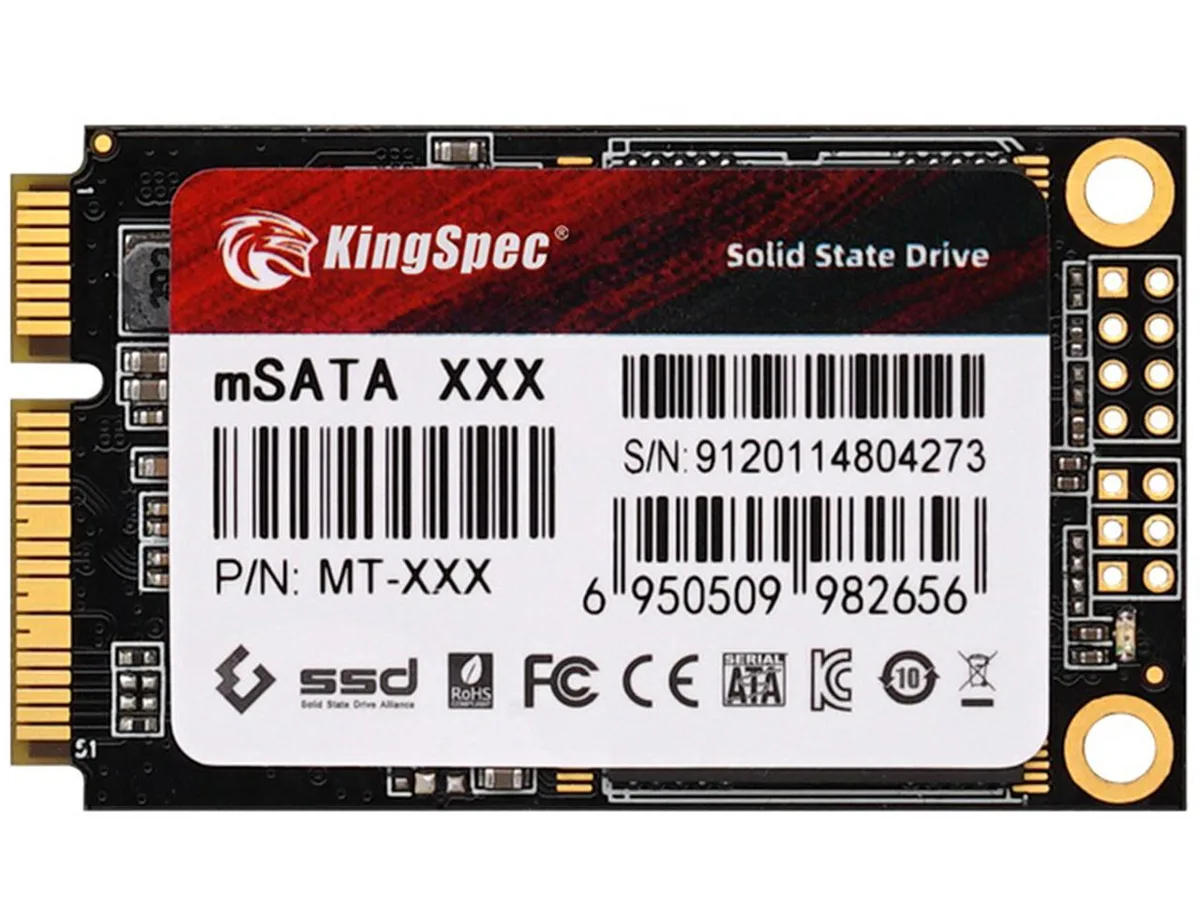 Rectangular mSATA SSD circuit board, green finish, gold edge connector, 50.95 by 30.0 by 3.50 mm