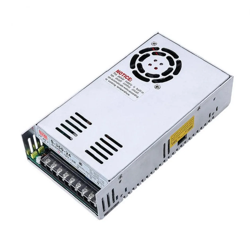 Silver rectangular AT power supply unit with fan and ventilation holes 215x115x50mm