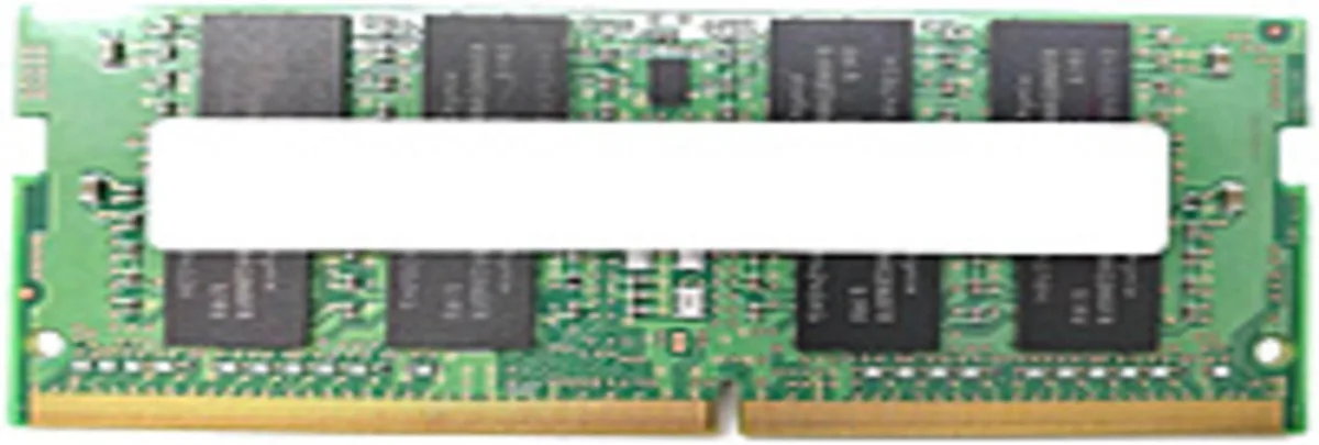 Green rectangular circuit board with black memory chips and gold edge connector