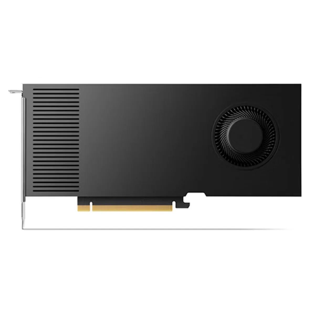 Silver single-slot graphics card with four DisplayPort outputs and a blower-style cooler