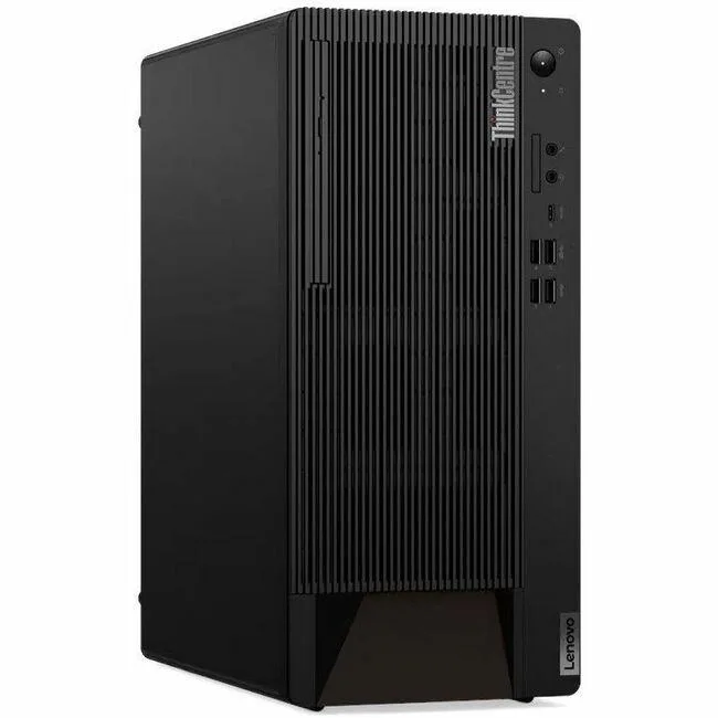 Black tower desktop computer, vertical orientation, matte finish