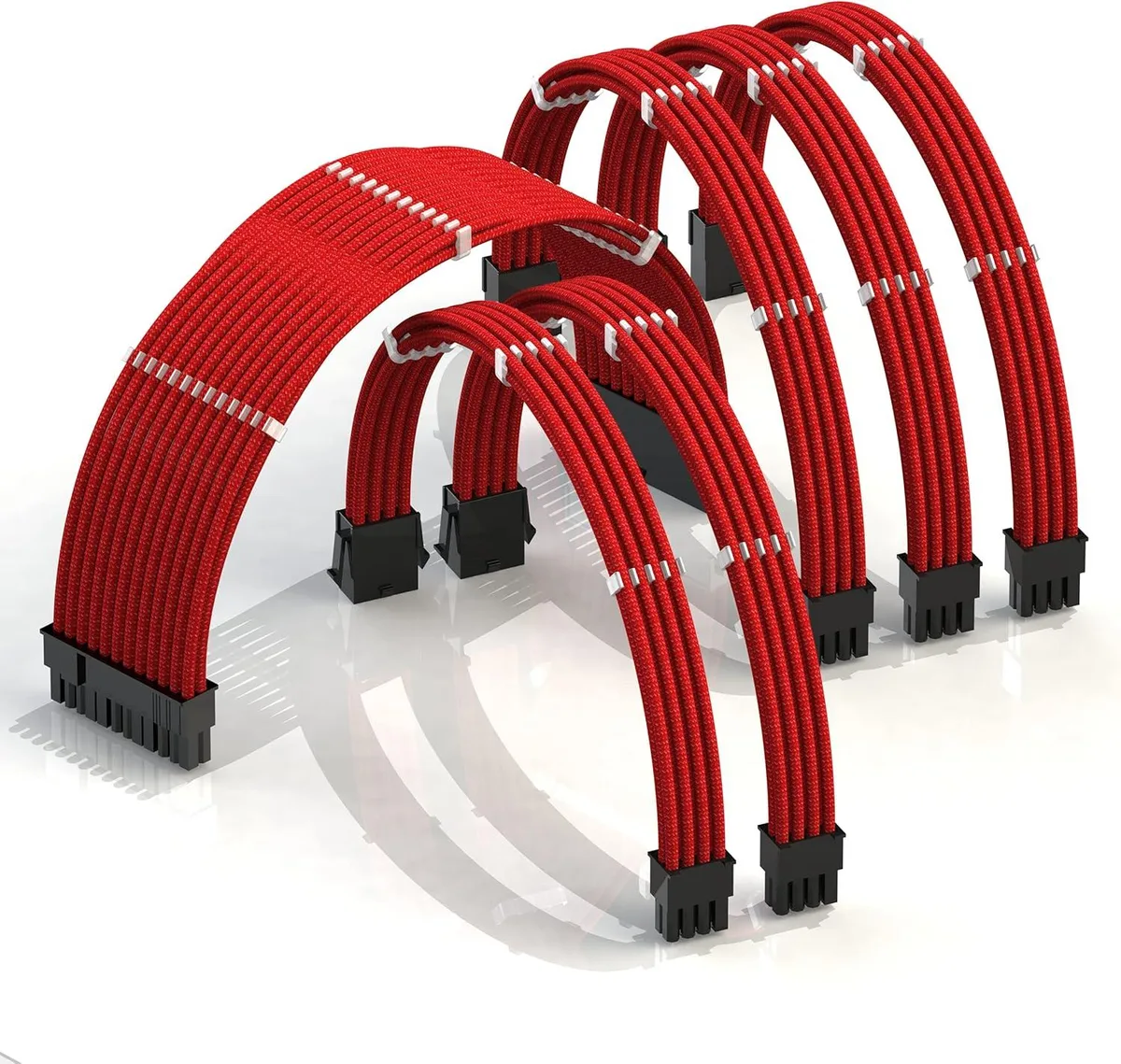 Red braided PSU cable extension kit with 24-pin, two CPU and three GPU connectors