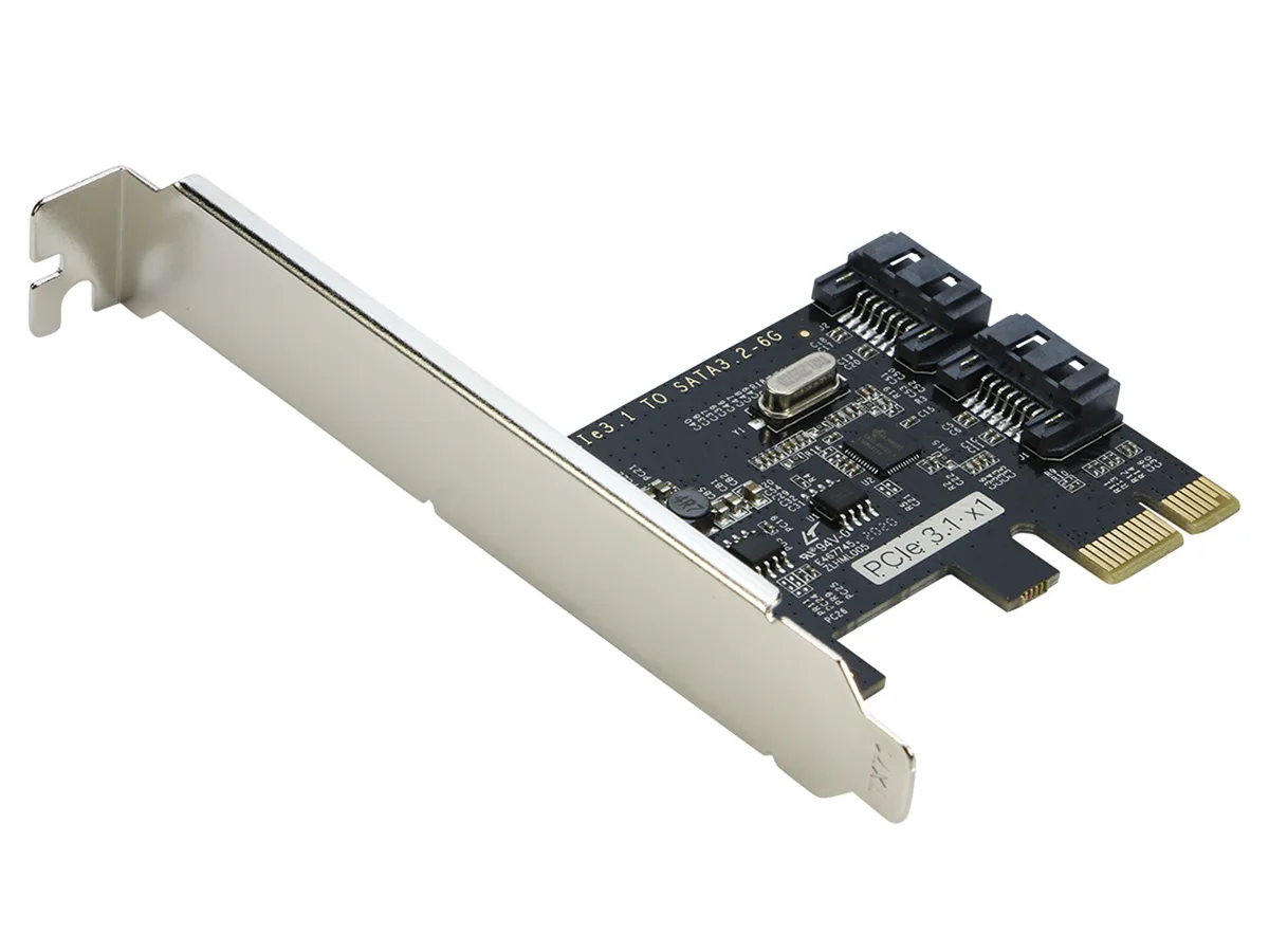 Black half-height PCIe card with two internal SATA 3.0 ports