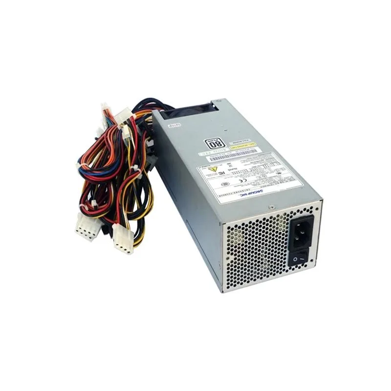 Silver rectangular 2U power supply unit with fan grille and power socket