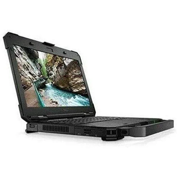 Thick black rugged laptop with 14 inch touchscreen display and sealed rubberized keyboard
