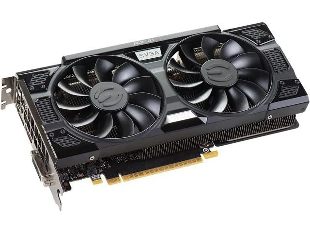 EVGA GeForce GTX 1050 Ti graphics card with dual-fan ACX 3.0 cooler in black and silver