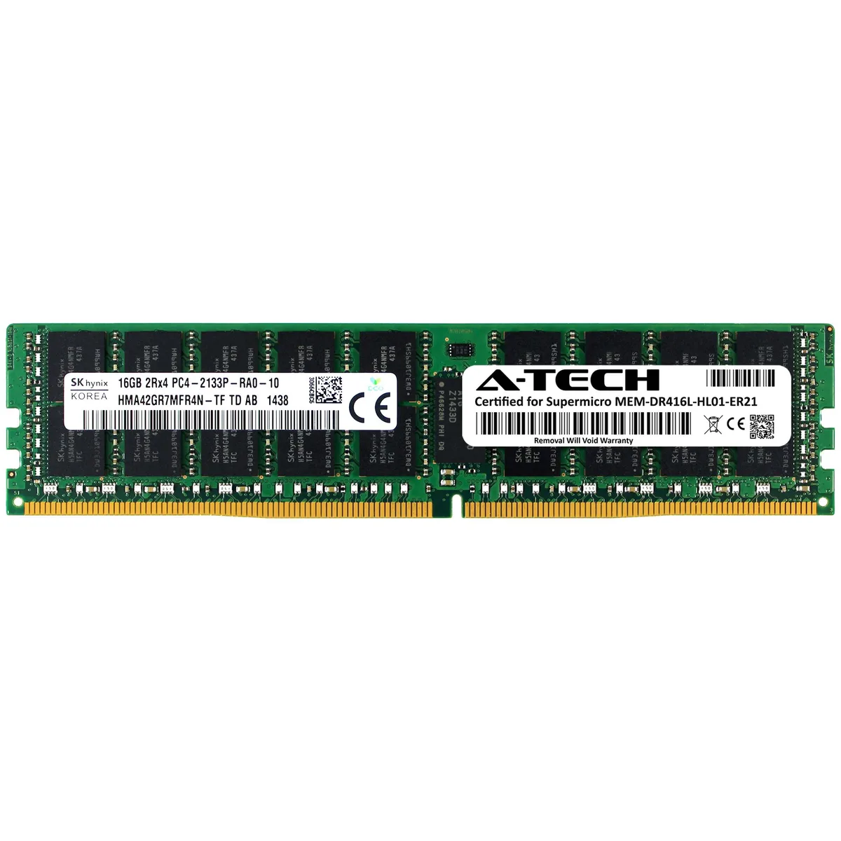 Green 288-pin DDR4 RDIMM module with black chips