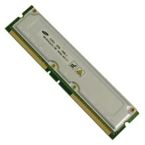 Green rectangular RDRAM module with aluminium heatsinks and 184 gold pins