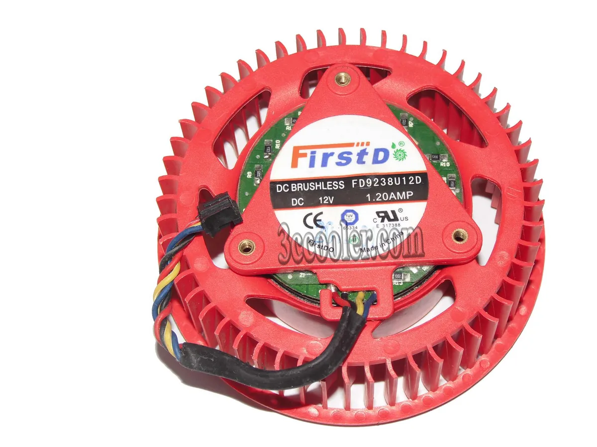 Red circular graphics card cooler with 4-pin connector