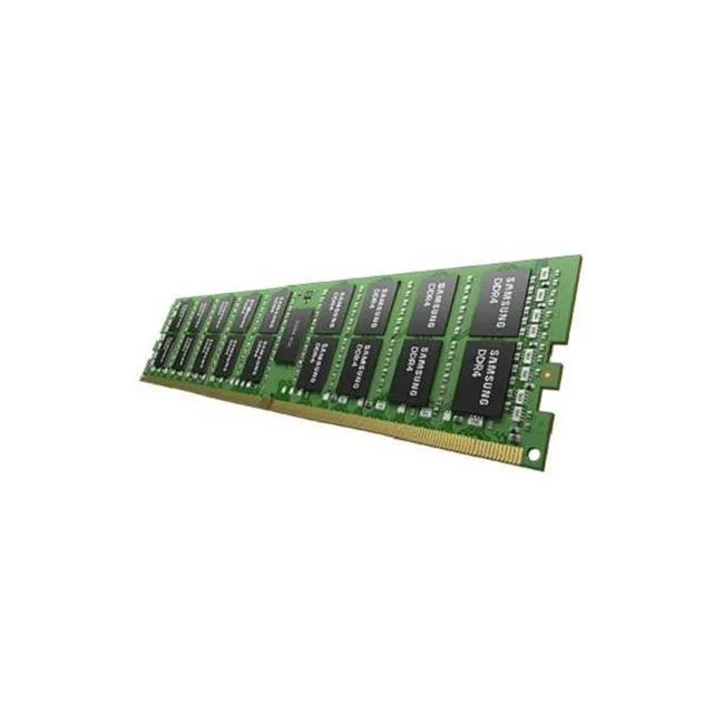 Green rectangular DDR4 memory module with gold contacts and black chips