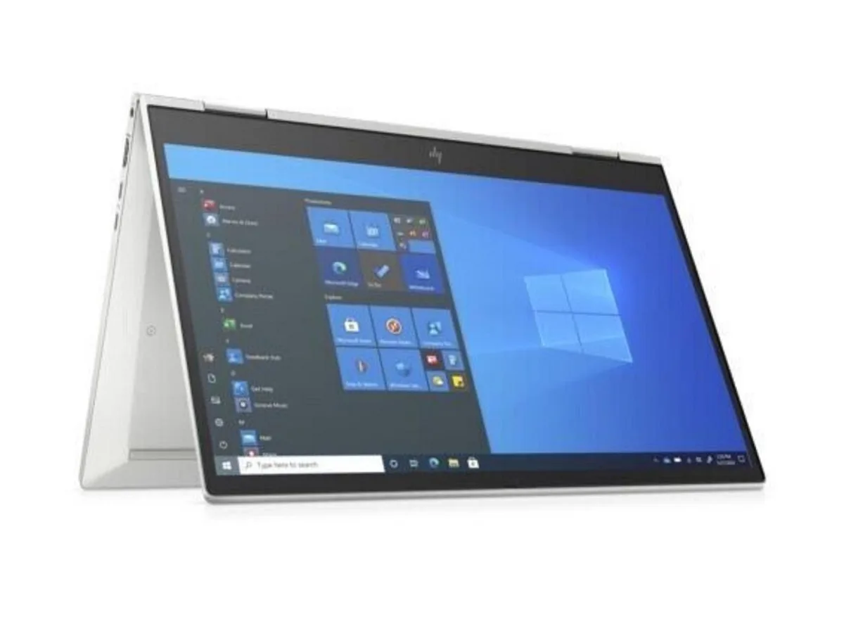 Silver 2-in-1 laptop with 13.3 inch touchscreen display and 360-degree hinge