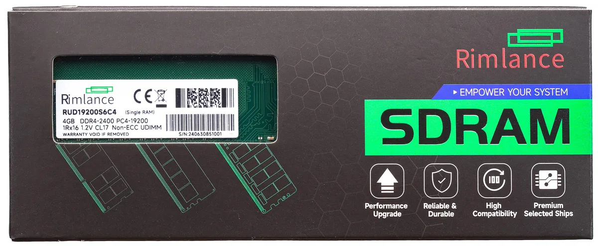RIMLANCE RIMLANCE RUD19200S6C4 4GB DDR4 2400MHz UDIMM desktop RAM — ürün fotoğrafı