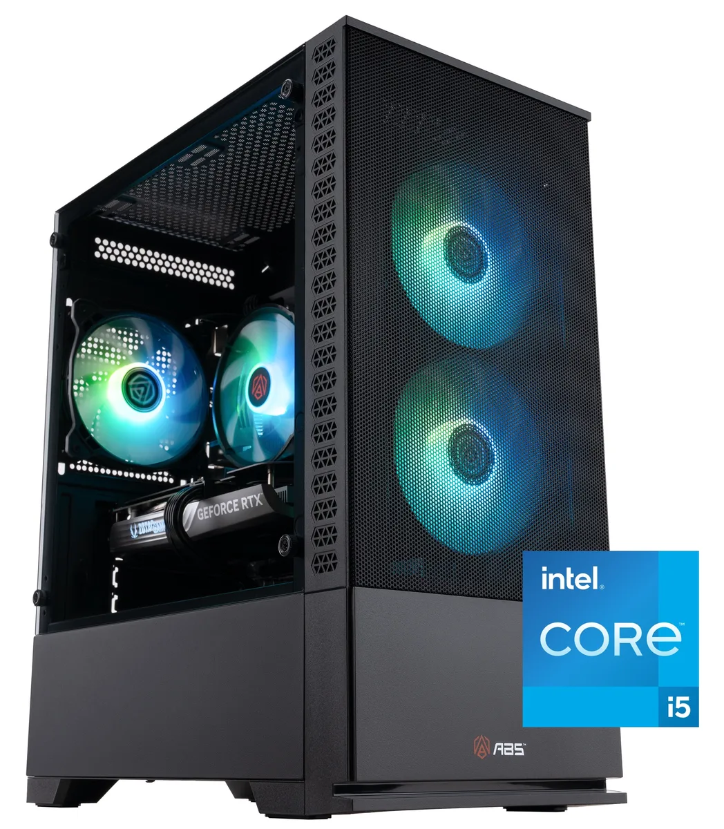 Black micro tower gaming PC with ARGB CPU cooler