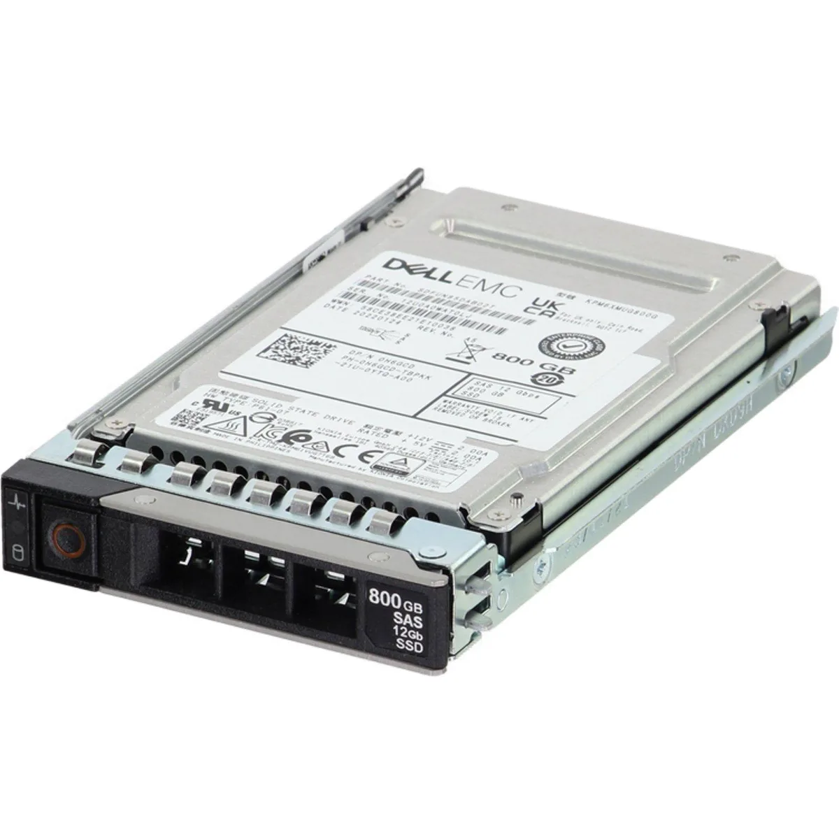 A 2.5 inch enterprise SSD with a silver metal casing and a SAS connector