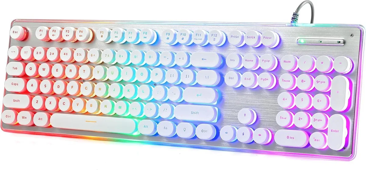 TUKO TUKO Typewriter Style Gaming Keyboard White/Silver 104 Keys — produktbild