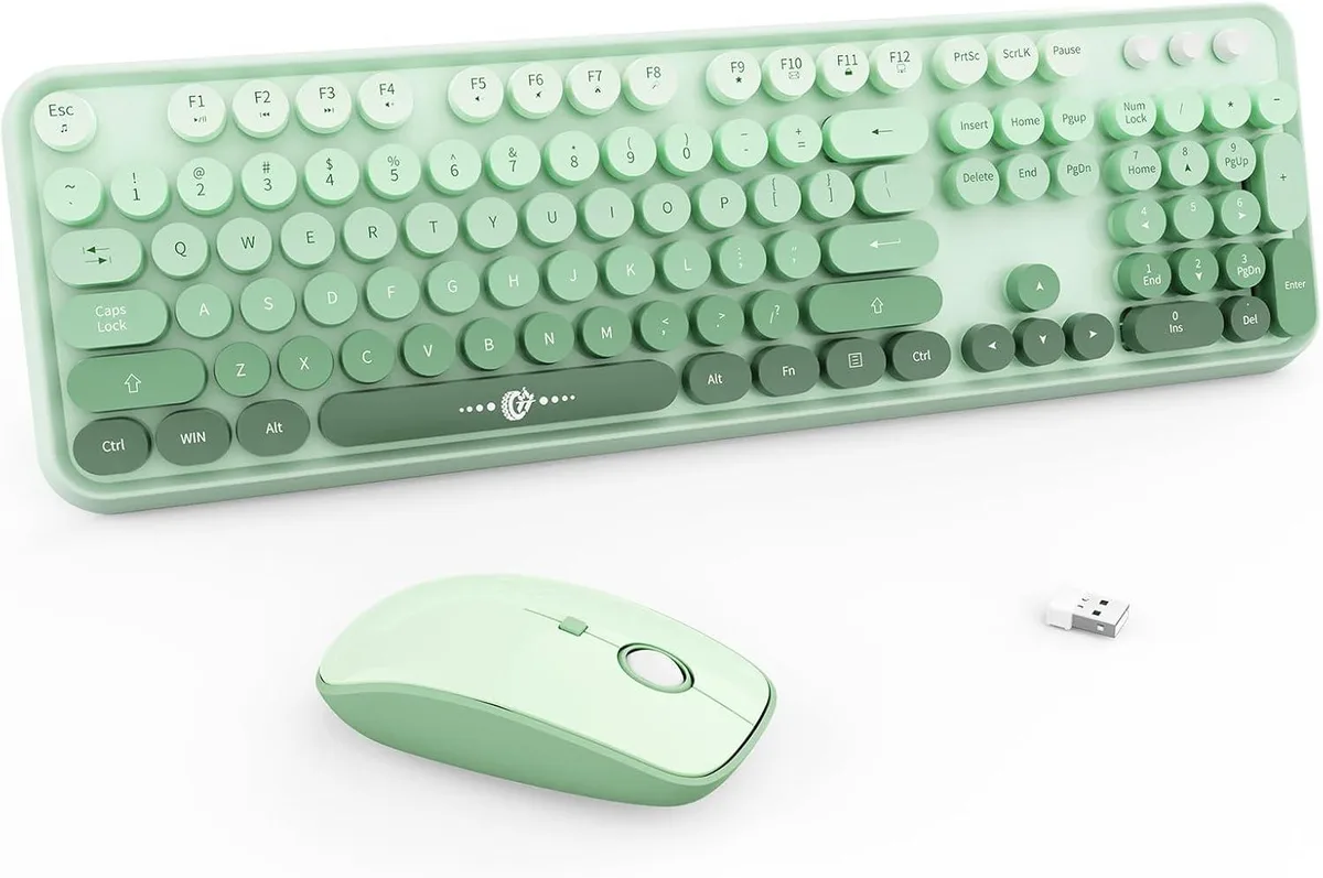 Full-size wireless keyboard and mouse in green gradient finish
