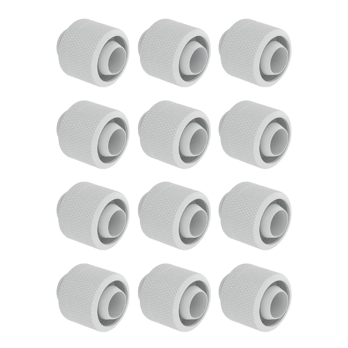 Twelve white compression fittings with brass bodies and black chrome finish for G1/4 threads and 3/8 ID 1/2 OD tubing