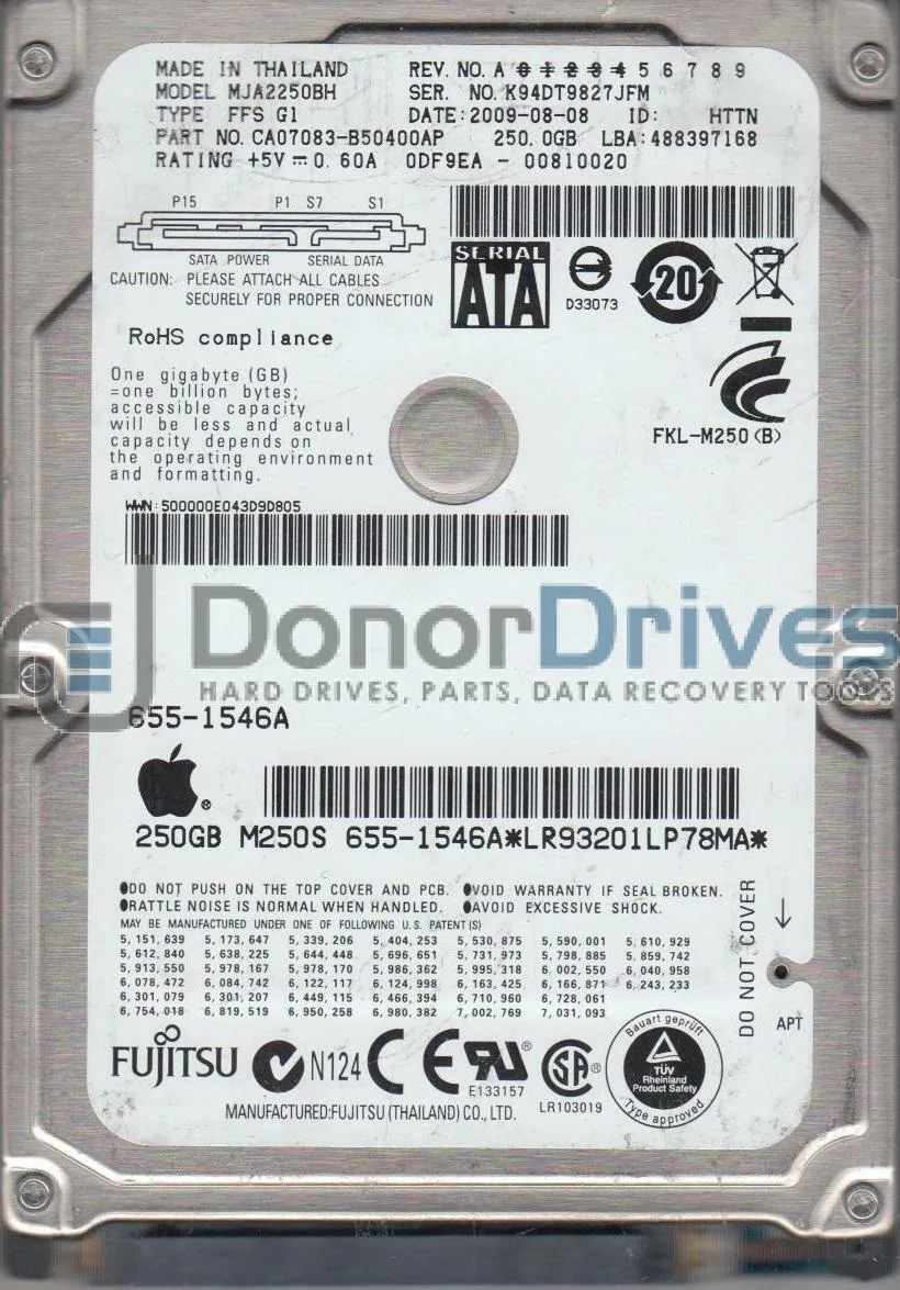 Fujitsu Fujitsu MJA2250BH 250GB 2.5" SATA laptop hard drive — product photo