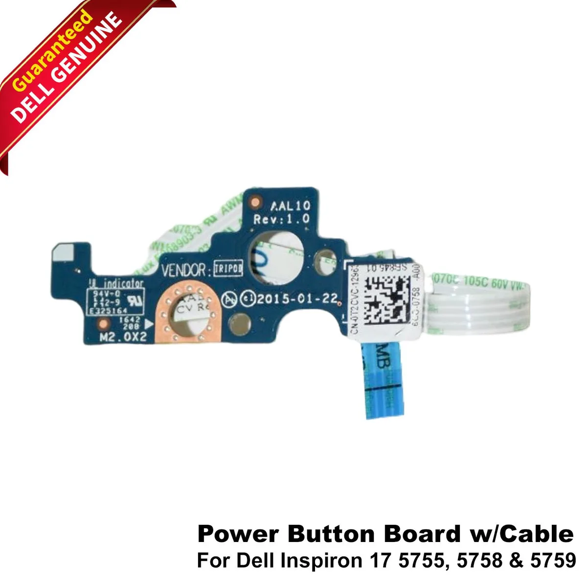 DELL DELL Inspiron 17 5755 5758 5759 Power Button Board T2CVC laptop replacement part — product photo