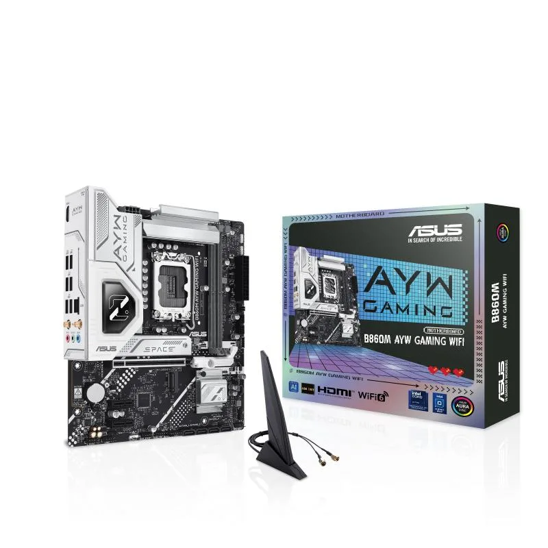Micro-ATX motherboard with white heatsinks and pre-mounted I/O shield