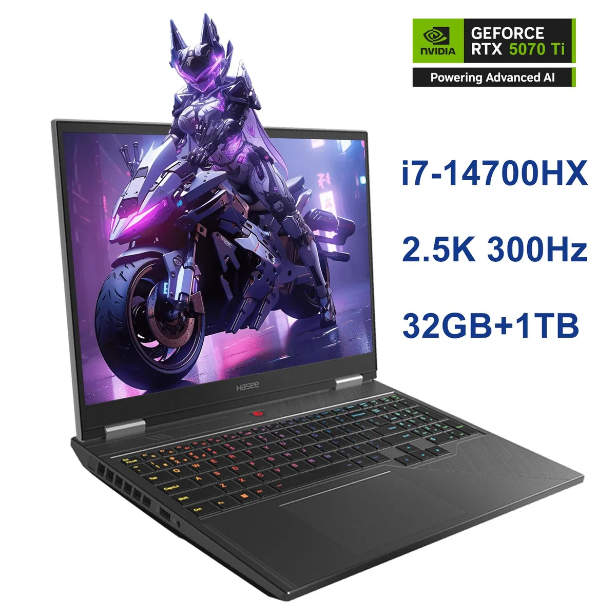 Hasee Hasee T8 Pro 16'' gaming laptop RTX 5070 Ti i7-14700HX Mecha Grey — product photo