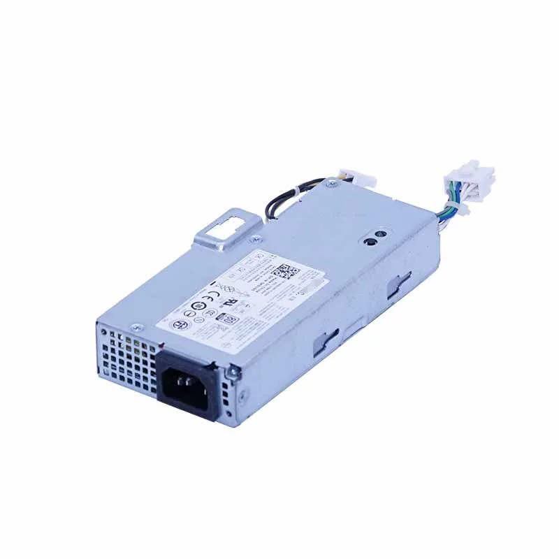 Rectangular silver metal ATX power supply unit with fan grille and power socket
