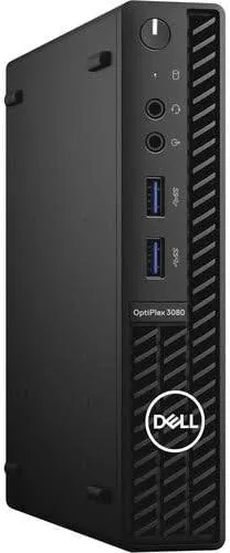 Small black Dell OptiPlex 3080 Micro desktop unit with keyboard and mouse
