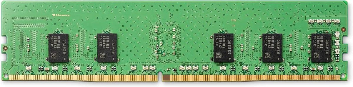 Green rectangular SoDIMM module with black memory chips and gold contacts