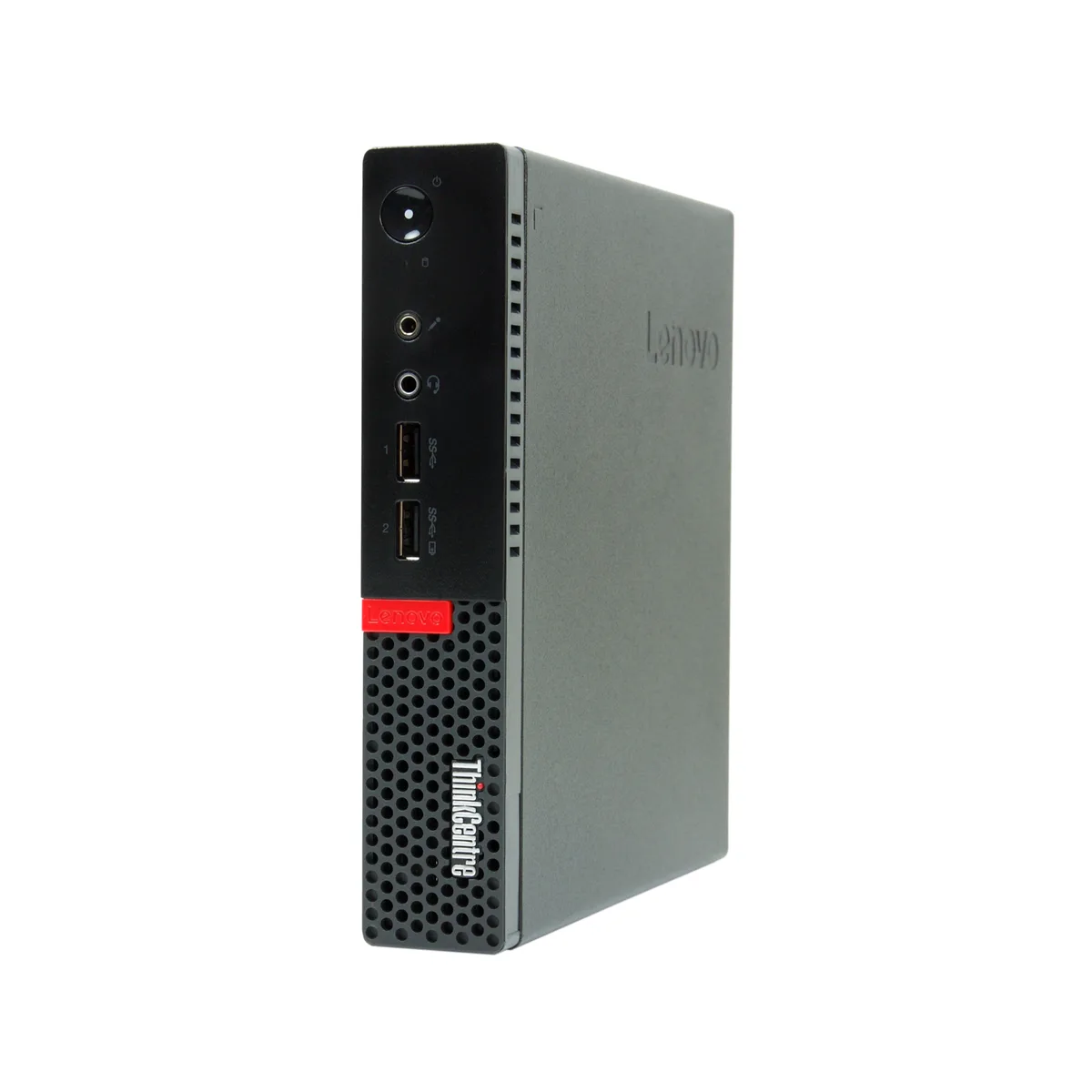 Small black and silver Lenovo M710q Tiny desktop unit