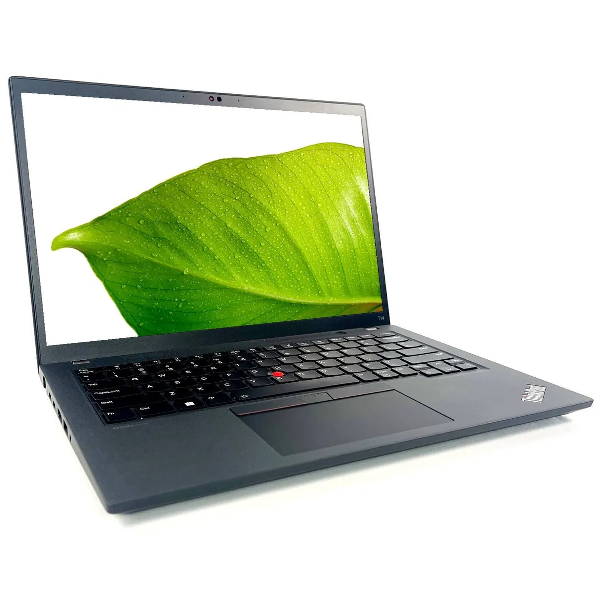 Black Lenovo ThinkPad T14 G4 14 inch laptop closed on white background
