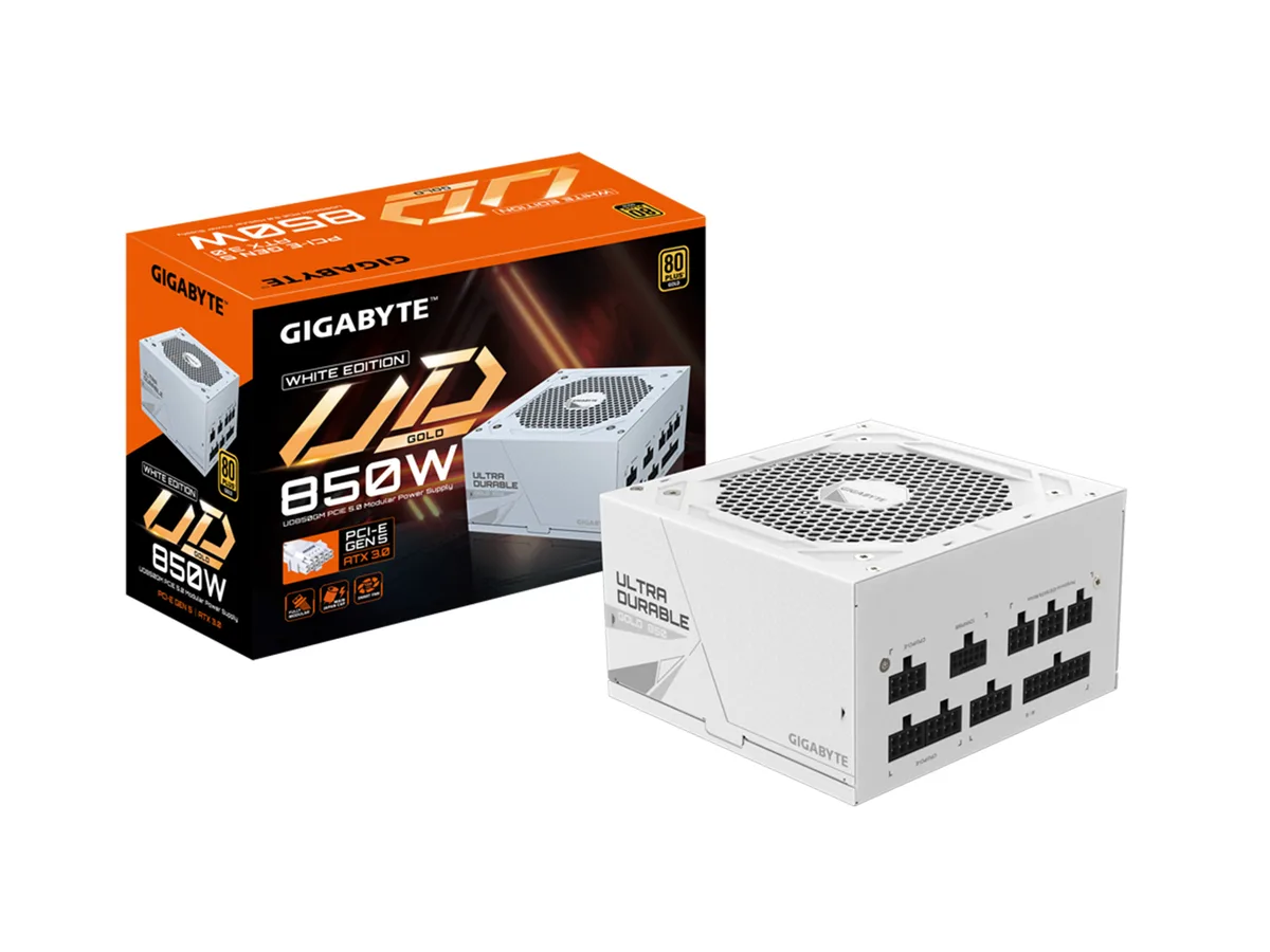 White ATX power supply unit with fully modular cables and a 120mm fan grille