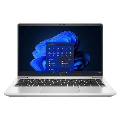Silver HP EliteBook 645 G9 14 inch laptop, minor scratches and dent visible