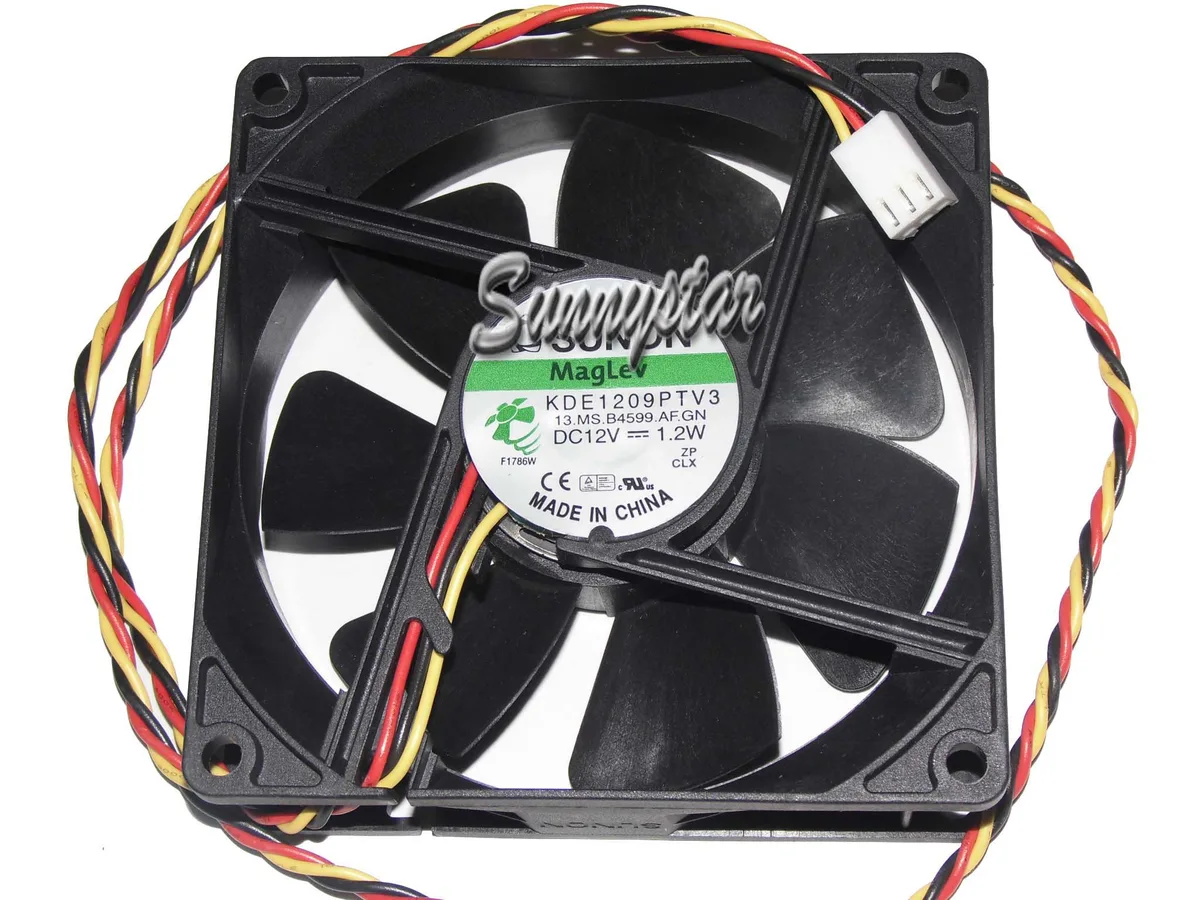 Black 90mm square fan with 25mm depth and three-pin connector