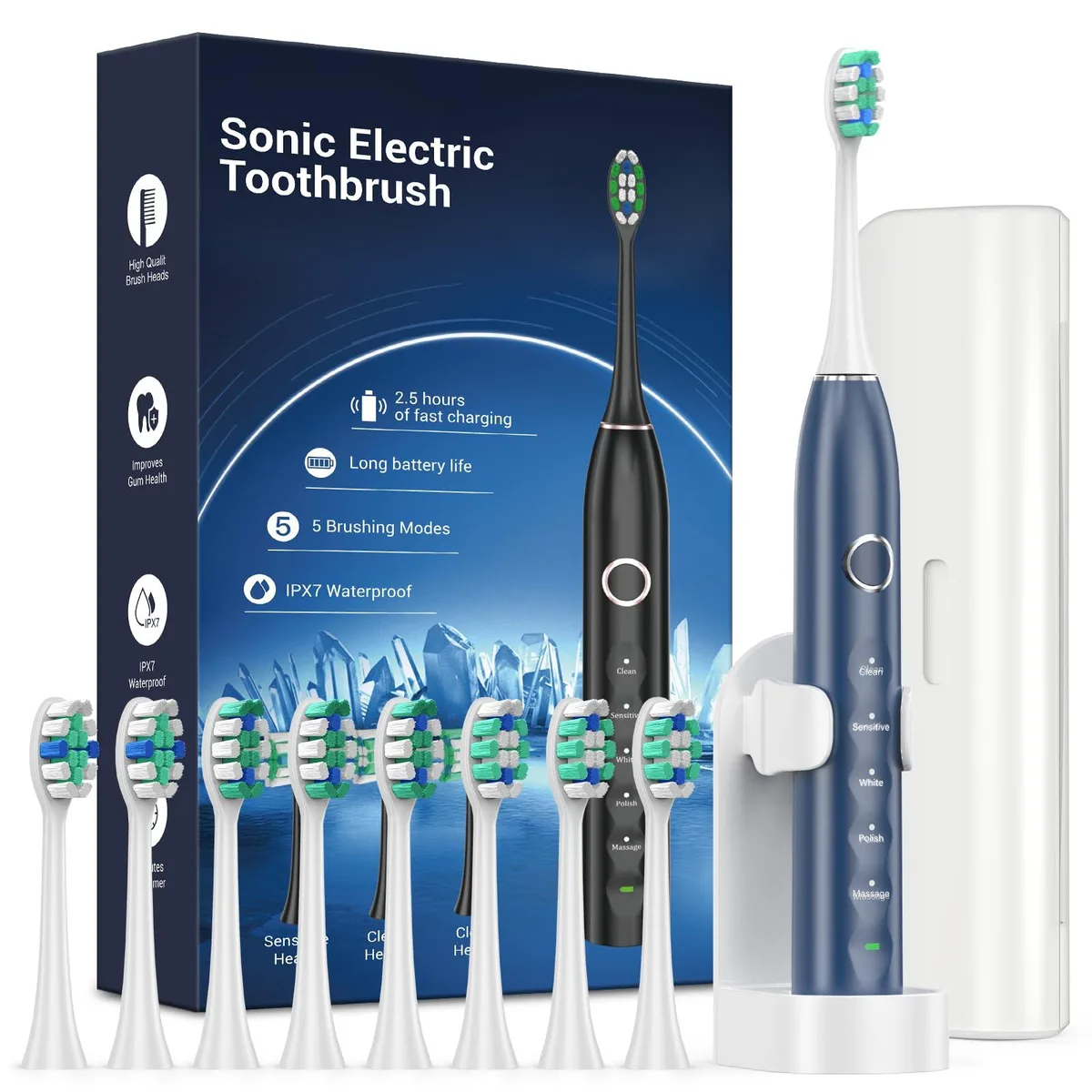 Rtauys SH508 Sonic Electric Toothbrush Blue 8 Heads IPX7 — product photo