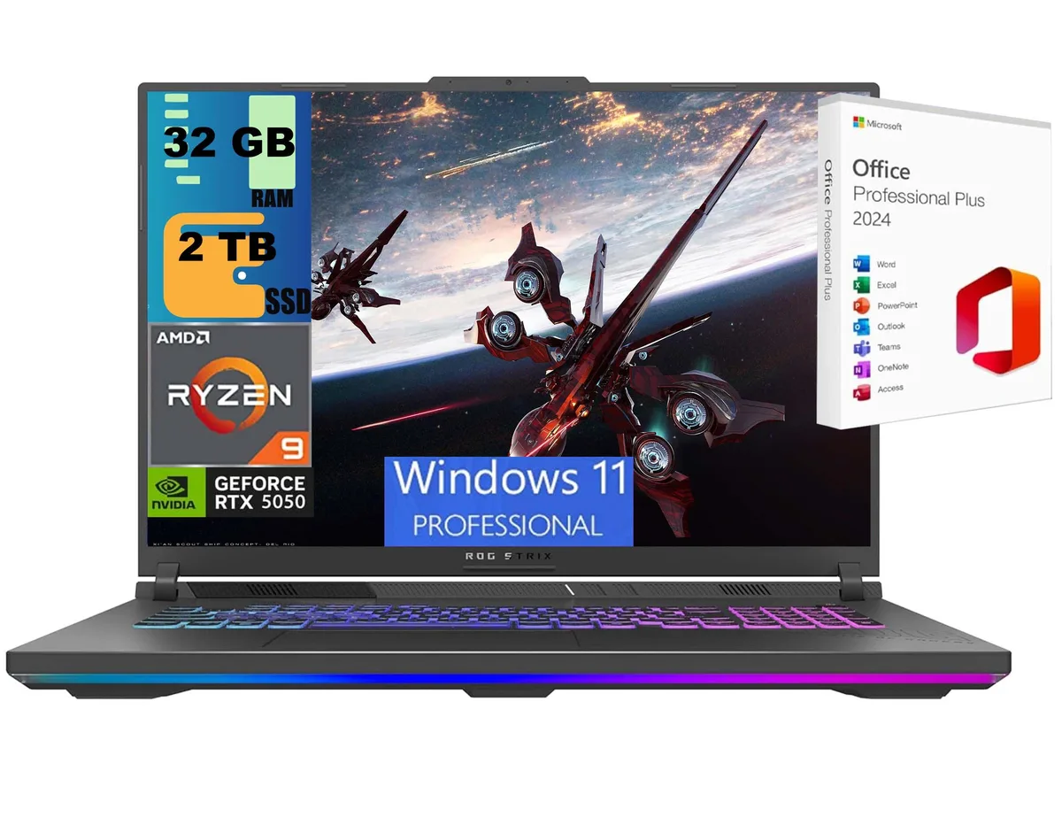 Black 18-inch gaming laptop with matte finish and RGB keyboard backlighting