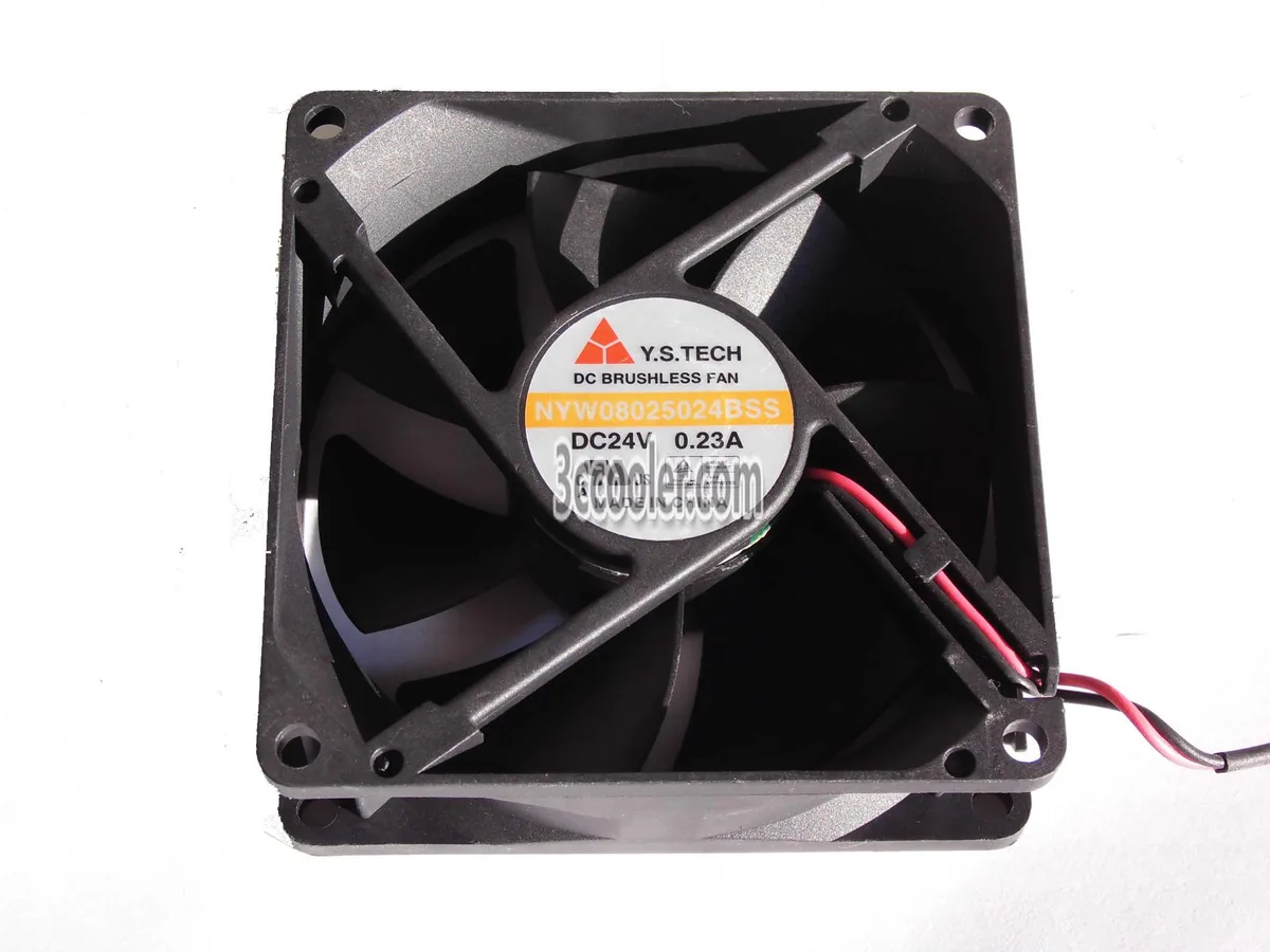 Black 80mm square frame fan with 25mm depth and 2-pin connector