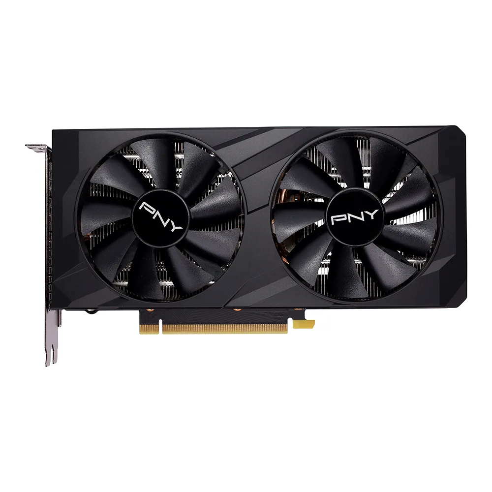 Black dual-fan graphics card, dual-slot, 229mm long