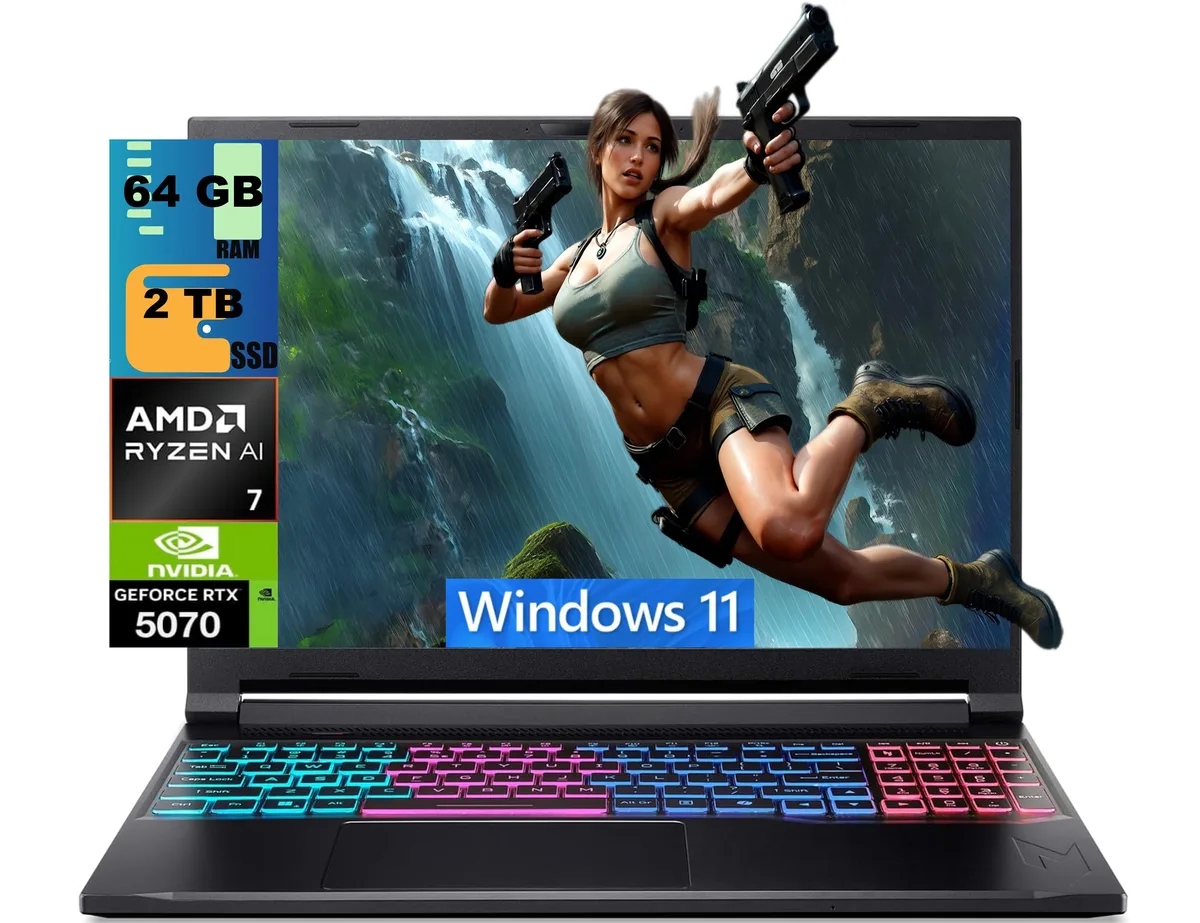 Black Acer Nitro V 16S gaming laptop, 16 inch WQXGA 180Hz display, 0.79 inches thick, 4.6 pounds