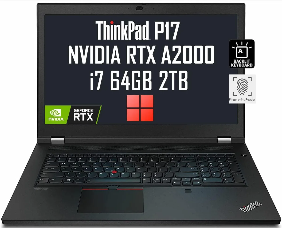 Black 17.3-inch mobile workstation laptop, matte anti-glare display, backlit keyboard, fingerprint reader