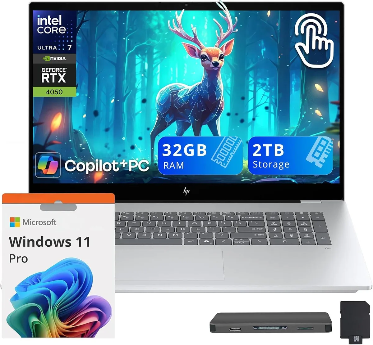 HP HP OmniBook 7 17.3" FHD Touch Business Laptop Ultra 7 258V RTX 4050 32GB DDR5 1TB SSD Silver — foto del producto