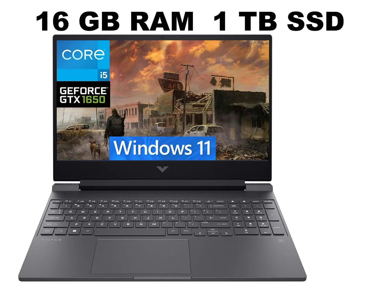 Black 15.6 inch gaming laptop with backlit keyboard