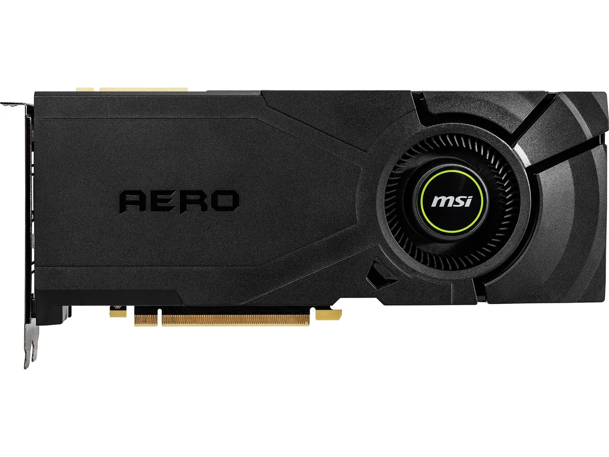 MSI RTX 2080 Super Aero graphics card with single blower fan and silver shroud