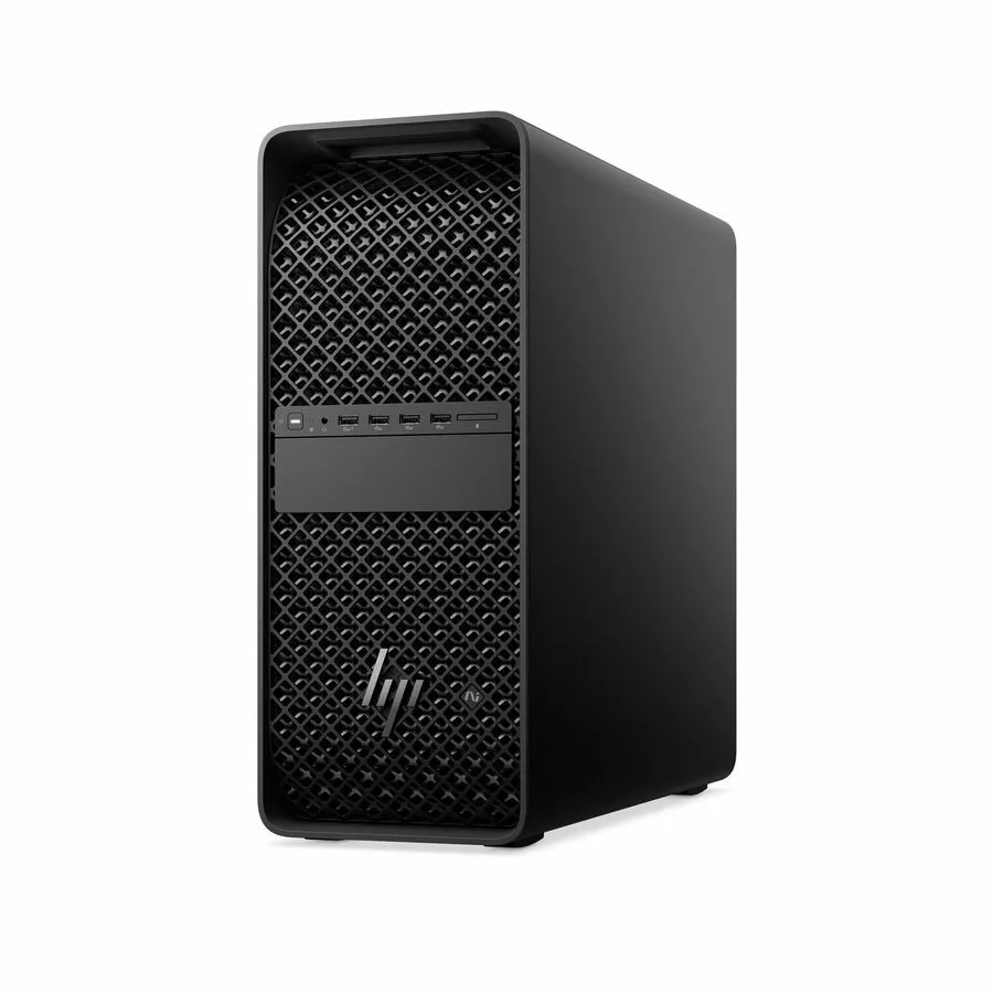 Black tower workstation with keyboard and mouse