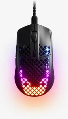 Ultra-light black gaming mouse with honeycomb shell and detachable braided cable