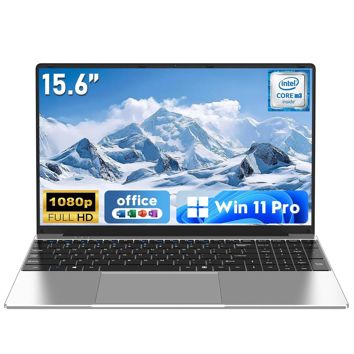 Silver-grey 15.6-inch laptop with slim plastic chassis