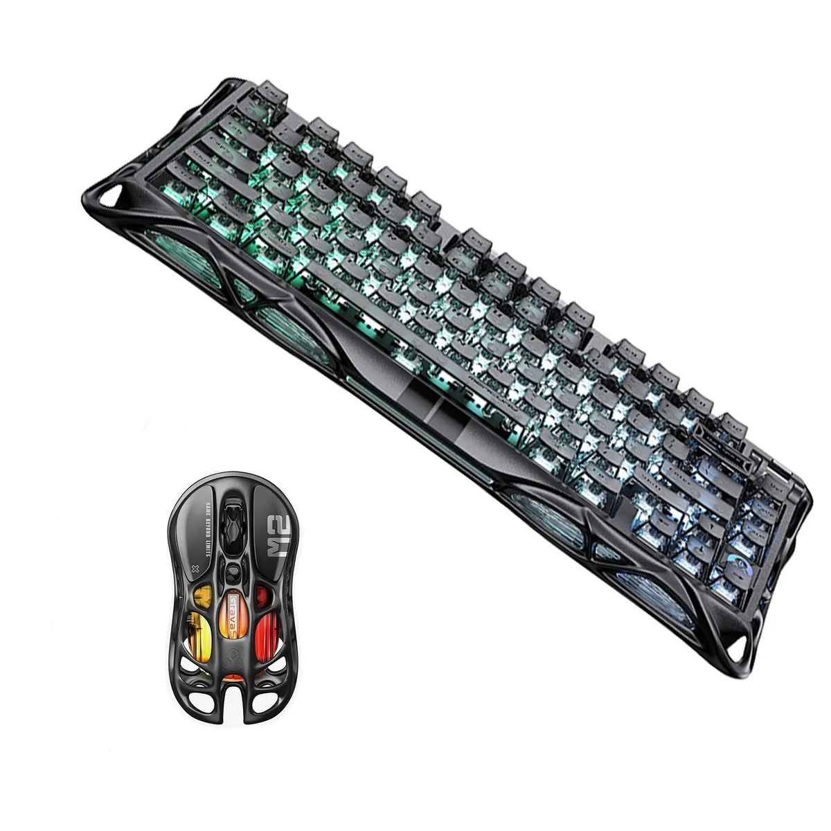 Skeletal magnesium-alloy gaming mouse in stealth black finish