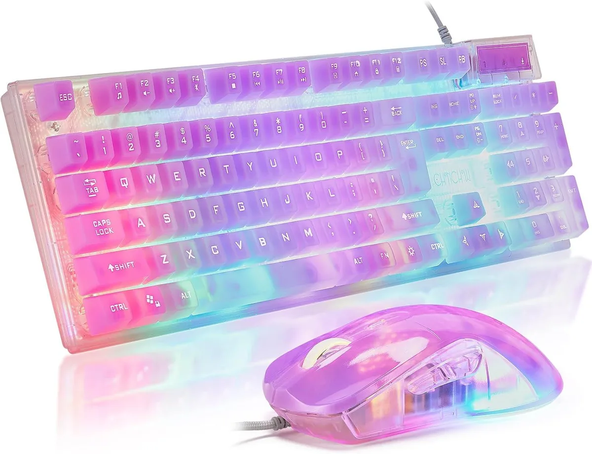 TUKO TUKO Gaming Keyboard and Mouse Combo Transparent RGB 104 Keys 19 Anti-Ghosting 7 Color Mouse 1200-7200 DPI — product photo