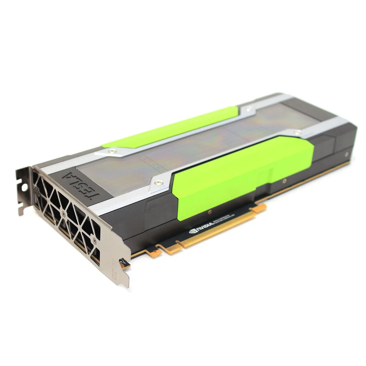 Black and green dual-slot GPU with four DisplayPort and one DVI-D outputs