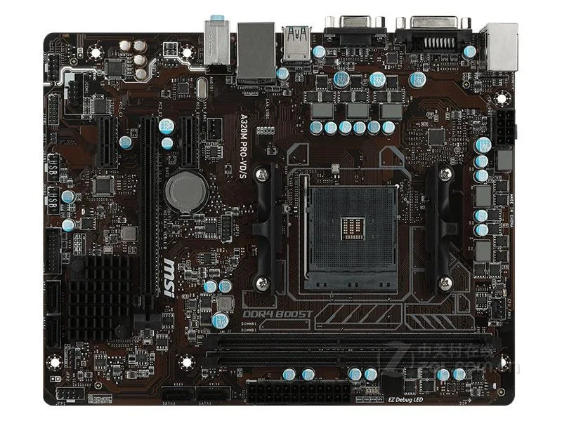 Green Micro-ATX board with silver AM4 socket and four black DIMM slots