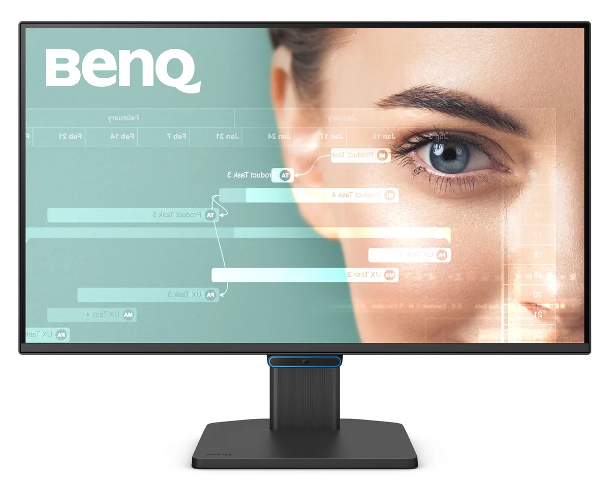 Black flat-panel monitor with slim bezels on a tilt stand
